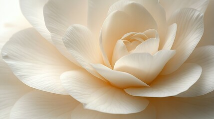 Close-up of ivory camellia highlighting delicate petals and soft texture on pure white background, serene floral beauty with natural lighting for luxury packaging, wedding invitations, skincare ads or