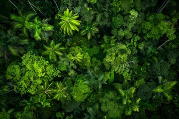 Fototapeta premium An aerial view of a dense rainforest with diverse flora, emphasizing the critical role of rainforests in Earth's ecological balance. 40k, full ultra hd, high resolution
