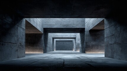 Dark Grey Concrete Architecture Modern Interior Design Building Corridor Tunnel Perspective Minimalist Background Empty Space Room Structure Abstract           