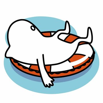 Cute White Character Spinning on Float Ring and Waving Hand &ndash; Looping Animation with White background looping animation, suitable for repeated playback, H.264 format &ndash; Not free material