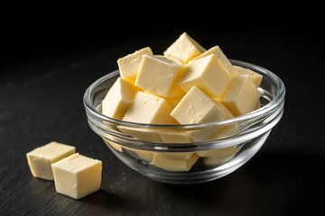 Delicious Creamy Butter Cubes in Glass Bowl Perfect for Baking and Cooking Recipes
