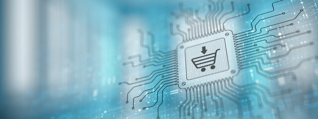 E-Commerce Facilitating Online Transactions Illustrated on a Processor.