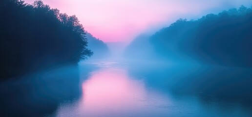 Misty river at dawn