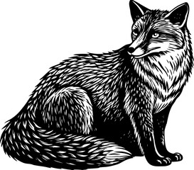 Fox Profile Silhouette . A fox sitting attentively, isolated on a white background.