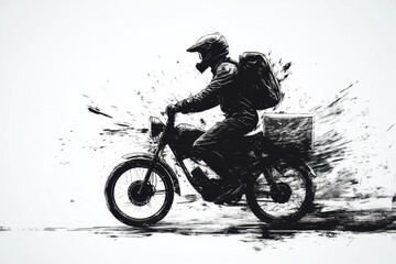 Delivery rider speeds through city streets on a motorcycle during late hours while carrying packages in a backpack