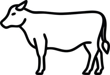 Minimalist black line drawing shows a standing dairy cow illustration over white