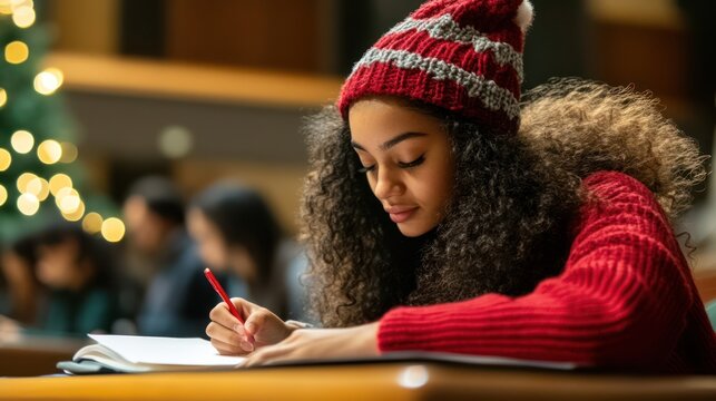Focused student taking notes during holidays - Powered by Adobe