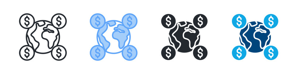 Global Finance Icon Outline Style. Vector Illustration For Graphic Design