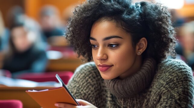 Focused student in lecture hall