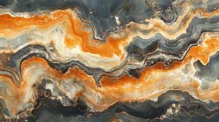 Obraz premium Colorful abstract pattern of orange, gray, and white swirling design resembling natural stone in a modern setting