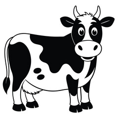 Stylized cow stands calmly showcasing its distinctive black and white patterned coat artfully outlined