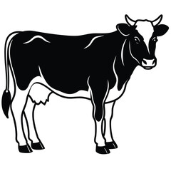 Classic dairy cow standing sideways showing black and white markings in a simple vector
