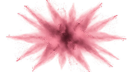 A dynamic burst of rose pink powder explodes in a mesmerizing display celebrating artistry and on transparent background