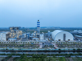 aerial view power station at night