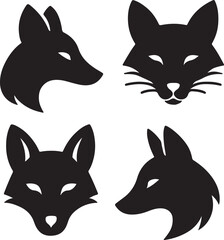 A set of fox head flat black vector illustration