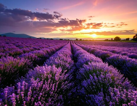 Lavender field at sunrise