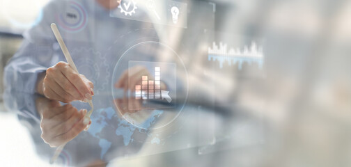 Business Analytics and Data Visualization Technology Concept Illustrated on Virtual Interface.