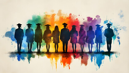 collage of study diploma graduation student knowledge success silhouette man lady stand back pull up hat