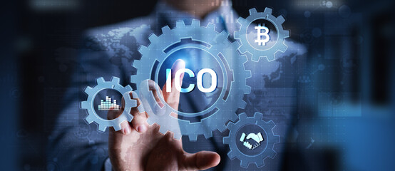 ICO - Initial coin offering, Fintech, Financial and cryptocurrency trading concept on virtual screen. Business and technology.