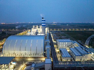 aerial view power station at night