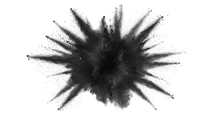 A dramatic cloud of dispersed charcoal dust resembling a supernova evoking raw power and on transparent background