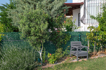 a corner of the garden of the house