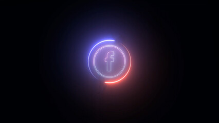 Neon Facebook Logo with Circular Gradient on Black Background for Technology and Social Media...