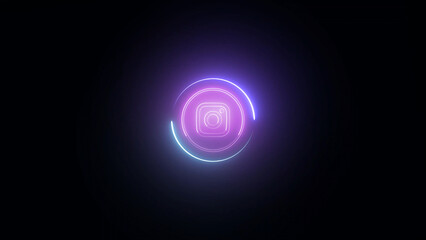Neon Instagram Logo with Circular Glow on Dark Background Social Media Icon glowing stylized logo