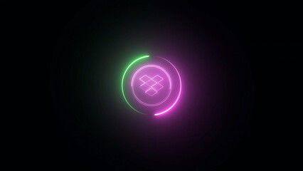 Neon Dropbox Logo with Circular Green and Pink Lights on a Black Background glowing logo