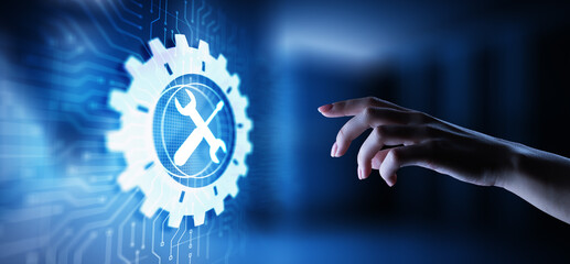 Support button on virtual screen. Customer service and communication concept.