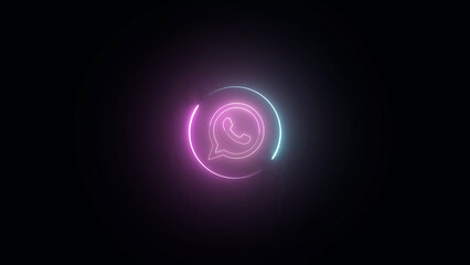 Neon WhatsApp Logo with Pink and Blue Glow on a Dark Background Futuristic Design neon
