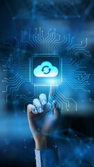 Cloud Computing Enabling Scalable Data Storage and Connectivity Technology Concept Illustrated on Processor.