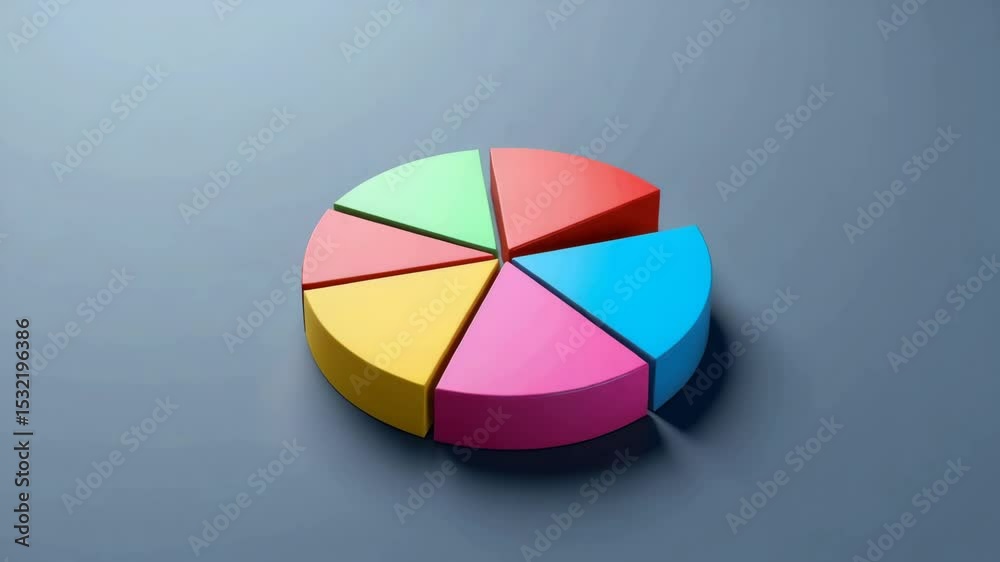 Poster a colorful 3d pie chart with six distinct segments is displayed on a plain background.
