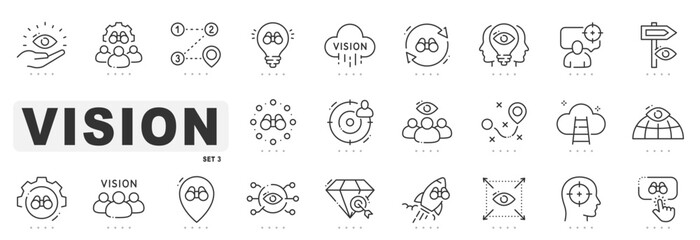 Set of vision related line icons. Eye, look, binocular etc. Editable stroke. Set 3
