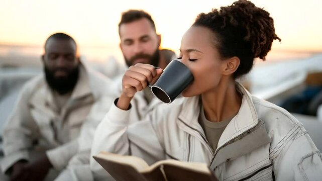Team Celebrating Successful Overhaul with Maintenance Logbook and Mug