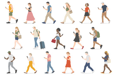 街なかでスマホを使う男女セット / People Using Smartphones in Town