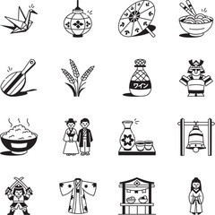 Pack of Japanese Art Drawing Style Icons 

