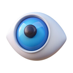 3d eye view icon in cartoon plastic style minimal isolated on transparent white background, vision and preview symbol concept

