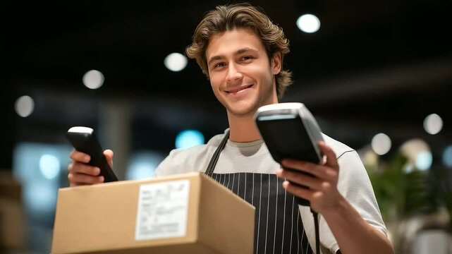 Vendor Receiving Shipment with Scanner in Bright Environment
