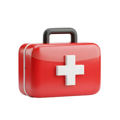Fototapeta premium 3D Red First Aid Kit Icon - Medical Emergency Box & Healthcare Symbol, Isolated on Transparent Background PNG