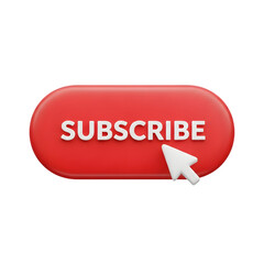 3D Subscribe Button with Cursor - Red Call to Action for Social Media & Newsletter, Isolated on Transparent Background PNG