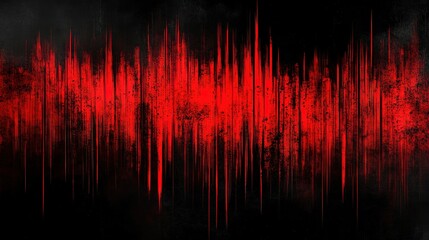 Red and black background with vertical brush stroke line symbolizing sound waves, minimalist yet intense design conveying fear and dark atmosphere