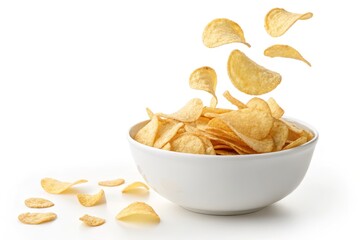Crispy Potato Chips Falling into a Bowl A Delicious Snack Food Photography