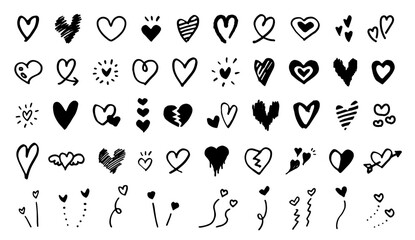 手描きのハートアイコン。落書き風のハート。バレンタインデーや愛のシンボル。ベクター素材。