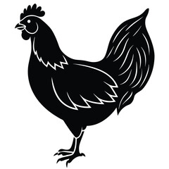 A majestic rooster stands tall, a bold black silhouette against a crisp white backdrop