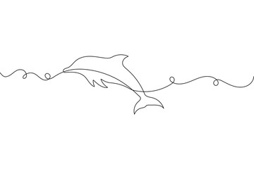 Dolphin outline in one line minimalist illustration
