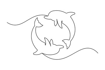 Dolphin outline in one line minimalist illustration
