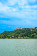  A panoramic view of the Tihany Peninsula and the famous Tihany Abbey. Benedictine monastery.
