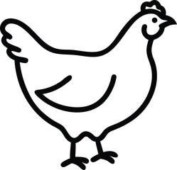 A simplistic black outline creates a clear chicken portrait on a white backdrop