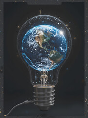 A flashing electric lamp inside which the planet earth rotates on a black background. The concept of actualizing the salvation of the planet. Cg